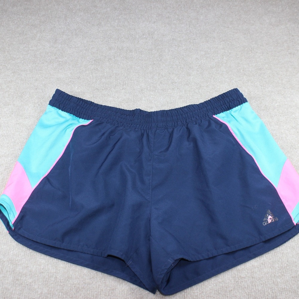 Adidas Womens Navy Blue Pink Teal Running Athletic Shorts Size L Lined